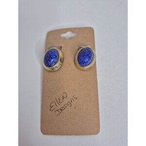 Vintage Ellen Designs Lapis Lazuli Goldtone Clip-on Earrings 1"
